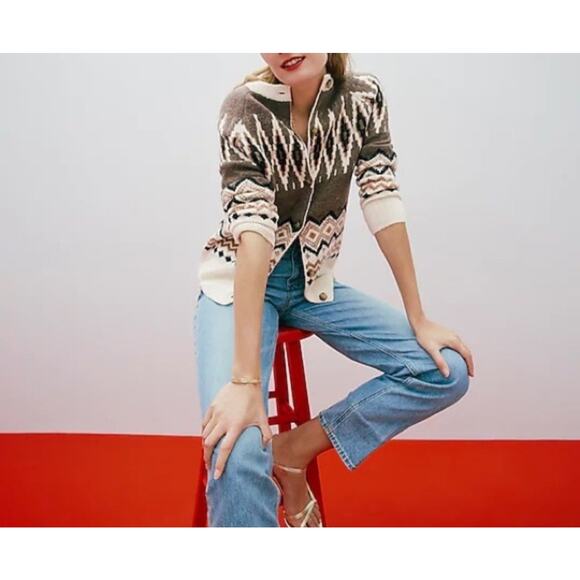 J.CREW Sweaters - J Crew Fair Isle Cardigan Womens Heather Fawn Muslin Alpaca/Merino Wool M